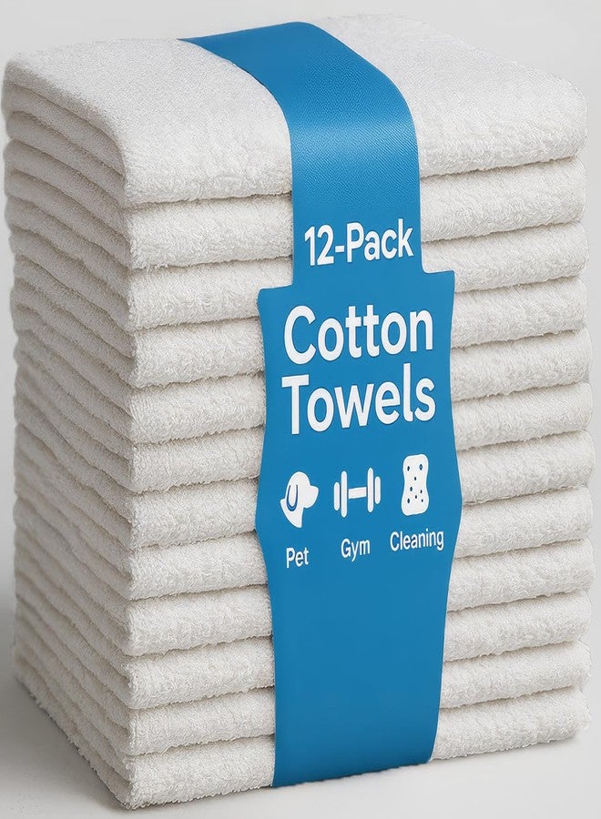Jmr Usa Inc. JMR 12 Pack Thin 100% Cotton Utility Towels (20x40 White) - Quick-Dry, Lightweight & Economical for Pets, Gym, Cleaning, Kitchen, Travel, Hair, Auto - Practical Multi-Use Space Saver, Bulk Value - Image 1