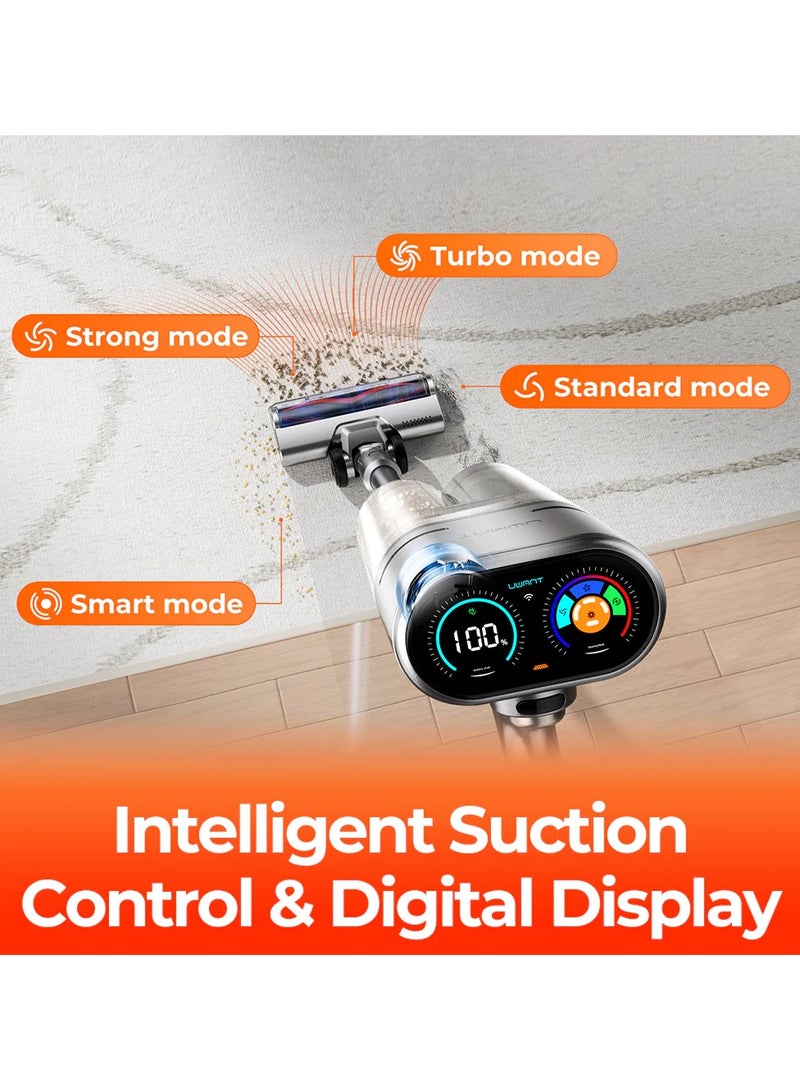 UWANT V100 Handle Cordless Vacuum Cleaner Easy to Use With 570W Power, 4-in-1 All-Round Base Station, 6-Layer Filtration & Smart LED Screen - Silver Grey