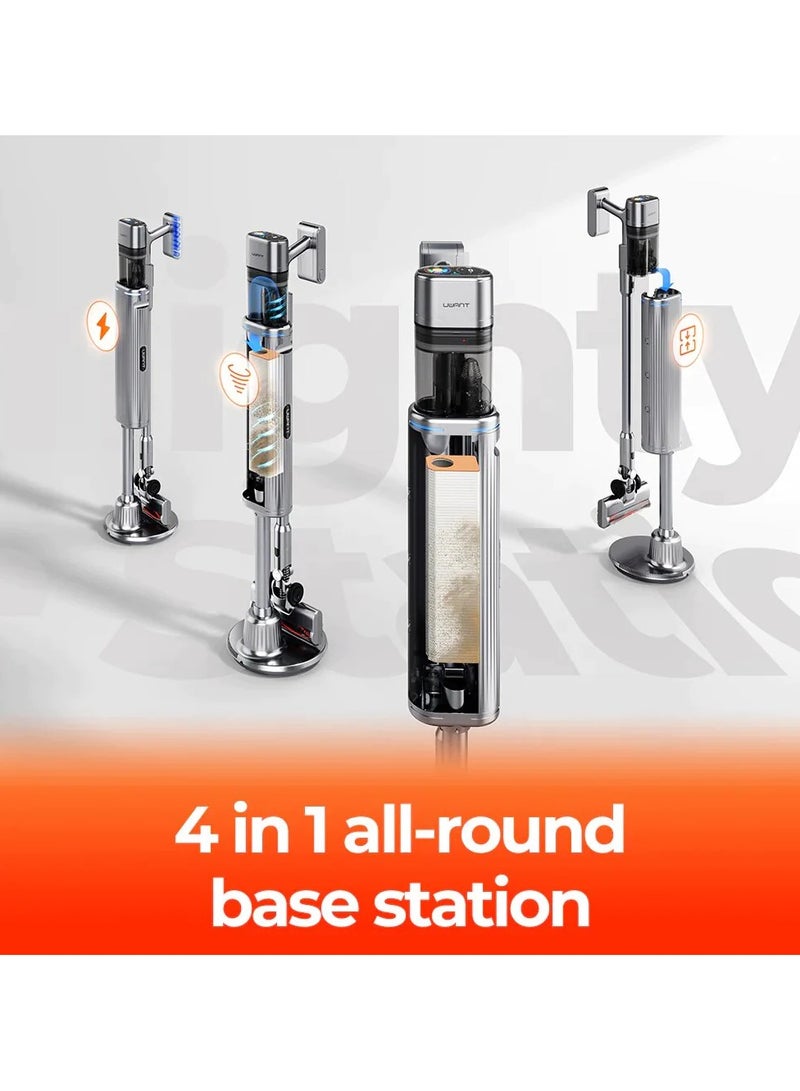 UWANT V100 Handle Cordless Vacuum Cleaner Easy to Use With 570W Power, 4-in-1 All-Round Base Station, 6-Layer Filtration & Smart LED Screen - Silver Grey