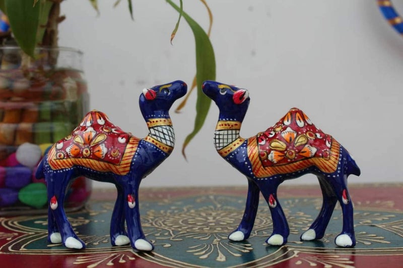 Profound Craft 2 Metal Meenakari Handcrafted Camel Decorative Showpiece Figurine for Home Decor and Gift Purpose Set of 2