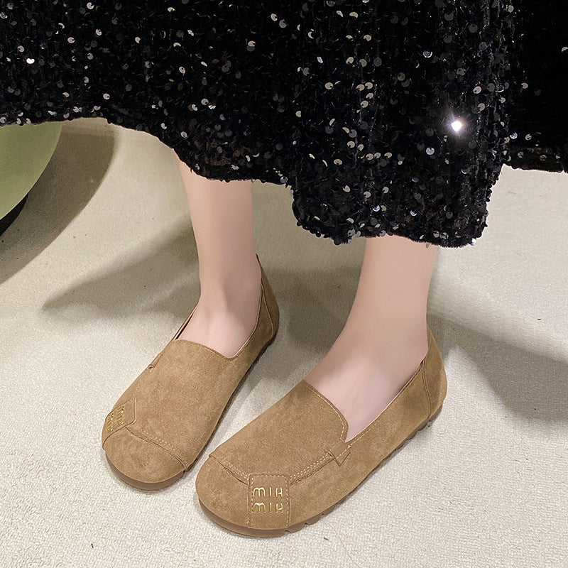 Flat Peas Shoes Women'S Scrub Leather Non-Slip 41 Size Casual Soft Sole Shoes Women'S Slip-On - Image 1