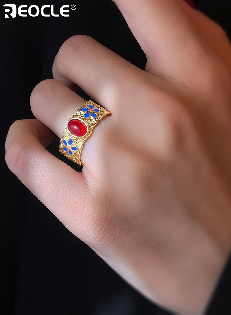 ريوكل خاتم نسائي عريض بتصميم هندسي ونمط مطلي كهربائي بشكل دائري لخاتم تعبير يرتدى على إصبع السبابة - Image 5