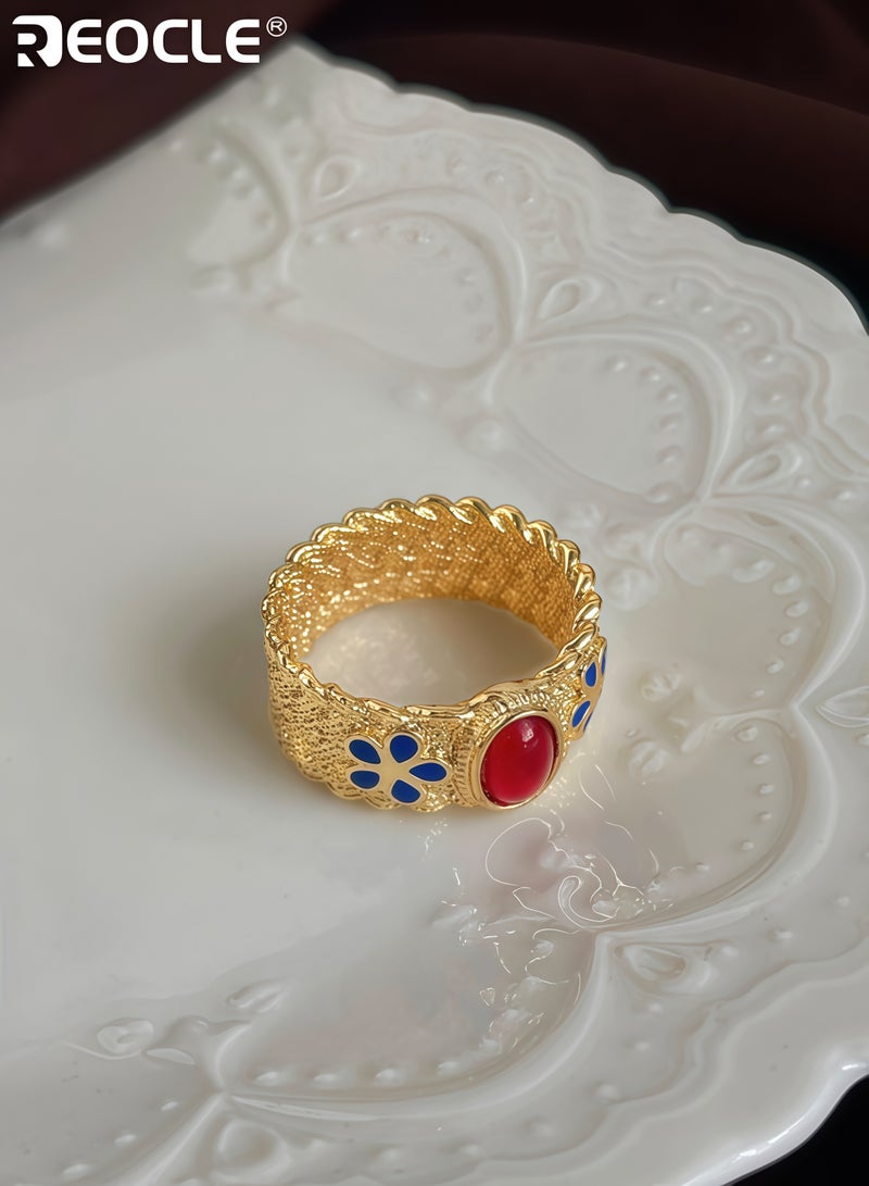 ريوكل خاتم نسائي عريض بتصميم هندسي ونمط مطلي كهربائي بشكل دائري لخاتم تعبير يرتدى على إصبع السبابة - Image 4