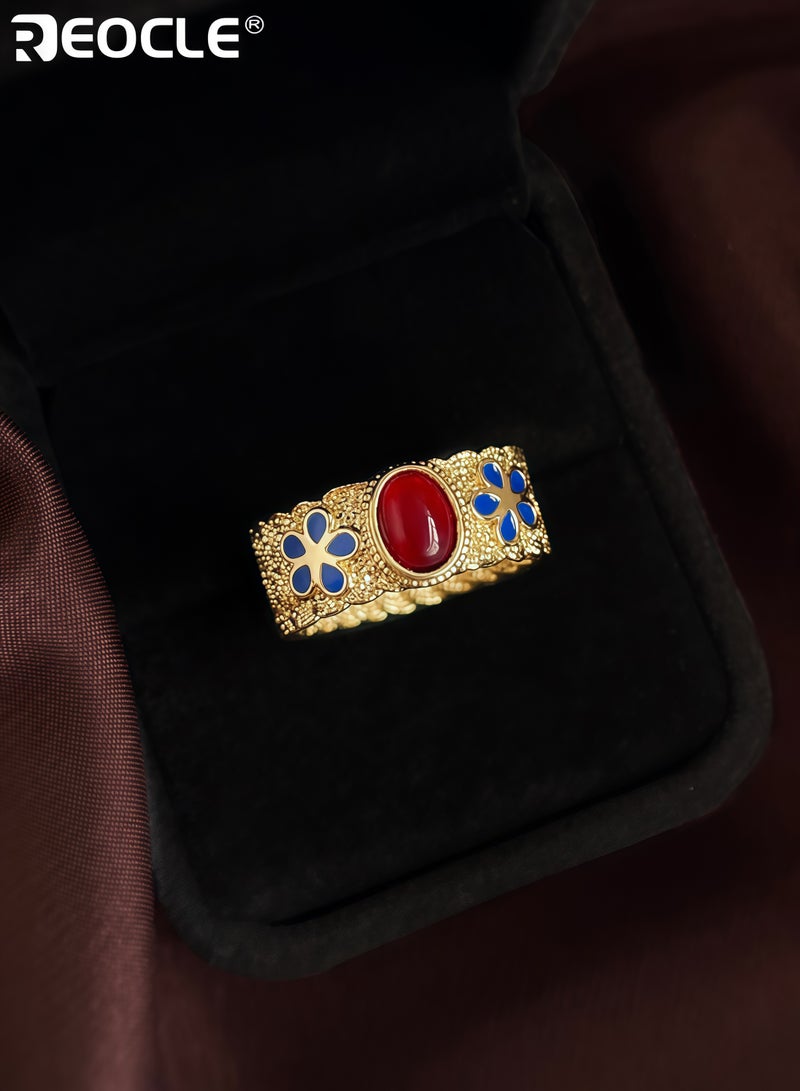 ريوكل خاتم نسائي عريض بتصميم هندسي ونمط مطلي كهربائي بشكل دائري لخاتم تعبير يرتدى على إصبع السبابة - Image 2