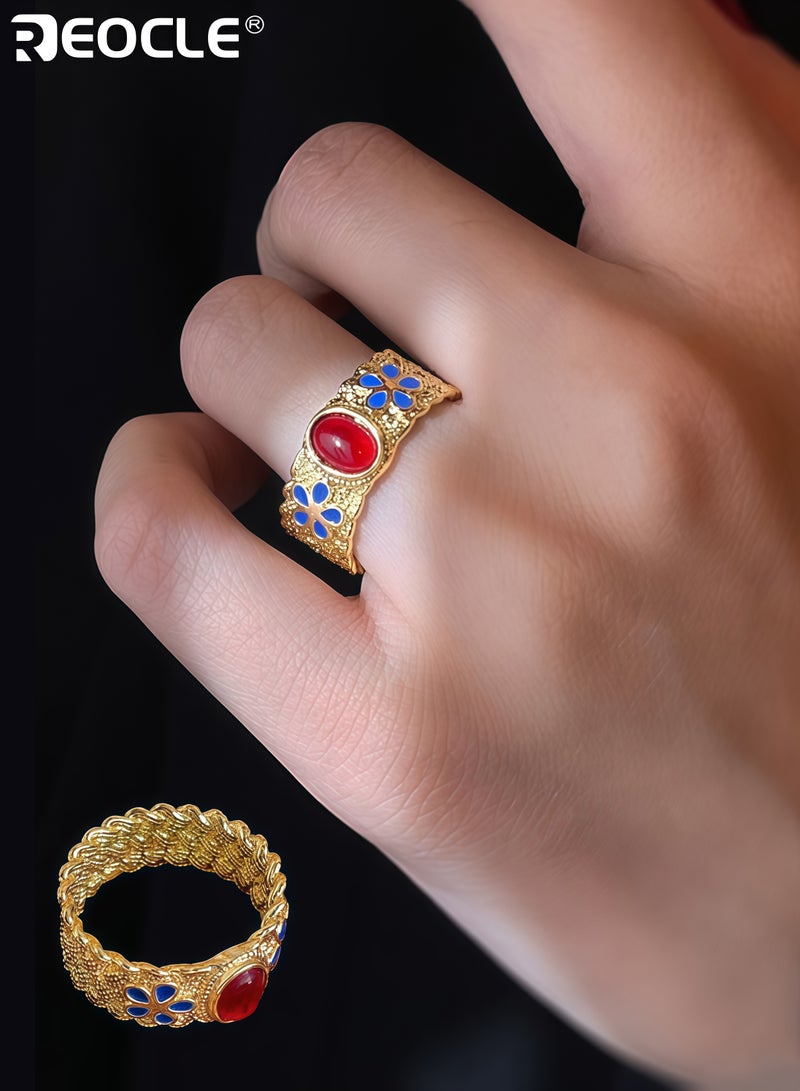 ريوكل خاتم نسائي عريض بتصميم هندسي ونمط مطلي كهربائي بشكل دائري لخاتم تعبير يرتدى على إصبع السبابة - Image 1