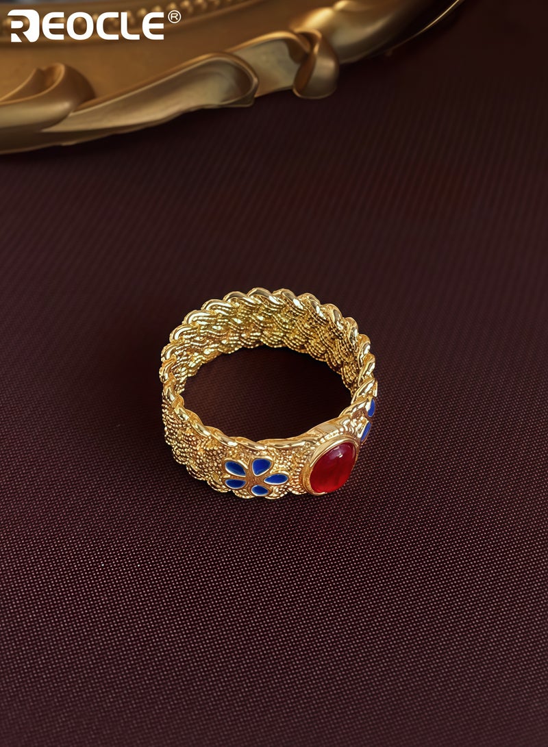 ريوكل خاتم نسائي عريض بتصميم هندسي ونمط مطلي كهربائي بشكل دائري لخاتم تعبير يرتدى على إصبع السبابة - Image 3