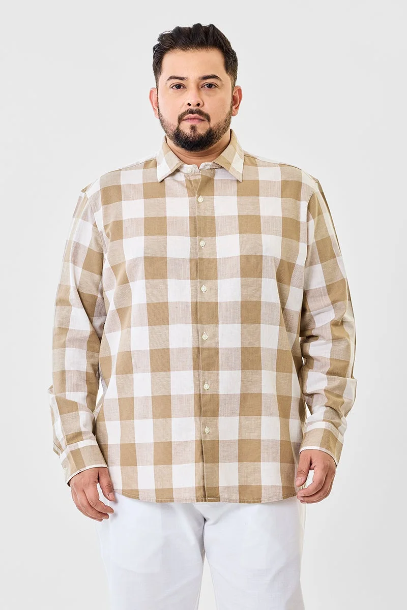 سنيتش قميص كاروهات مقاس كبير من مزيج الكتان