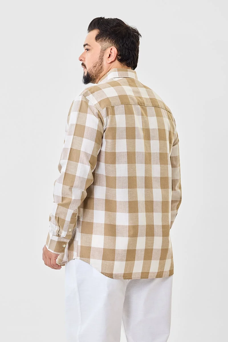 SNITCH Beige Linen Blend Checks Plus SIze Shirt for Men | Best Price UAE