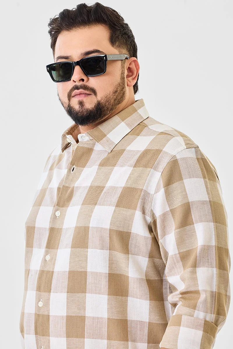 SNITCH Beige Linen Blend Checks Plus SIze Shirt for Men | Best Price UAE