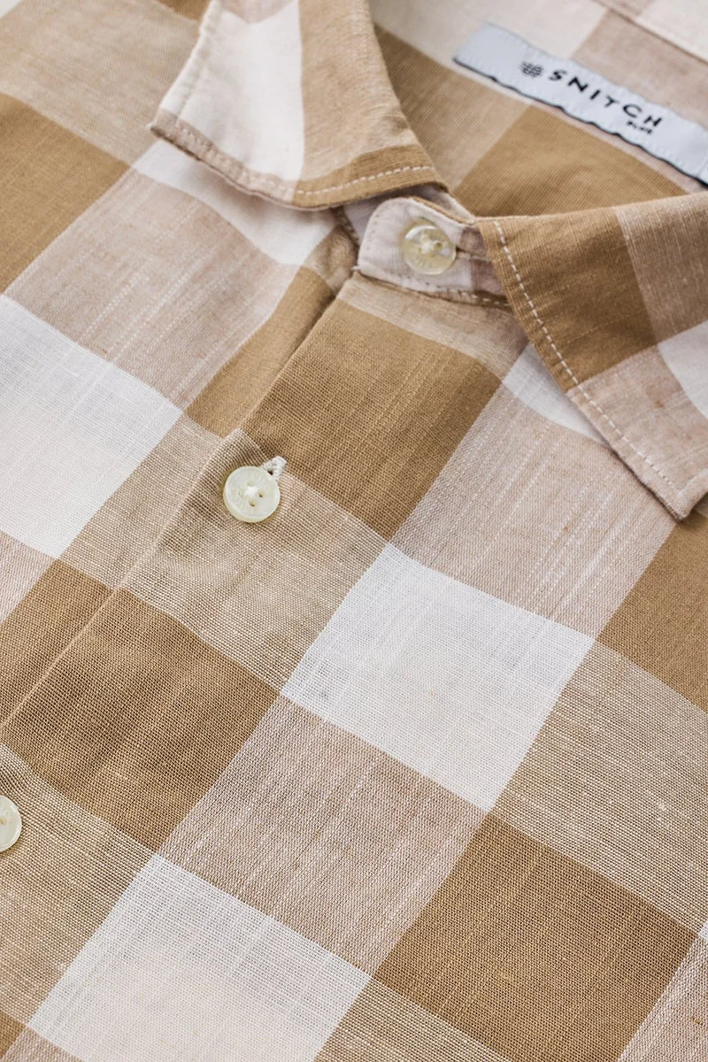 SNITCH Beige Linen Blend Checks Plus SIze Shirt for Men | Best Price UAE