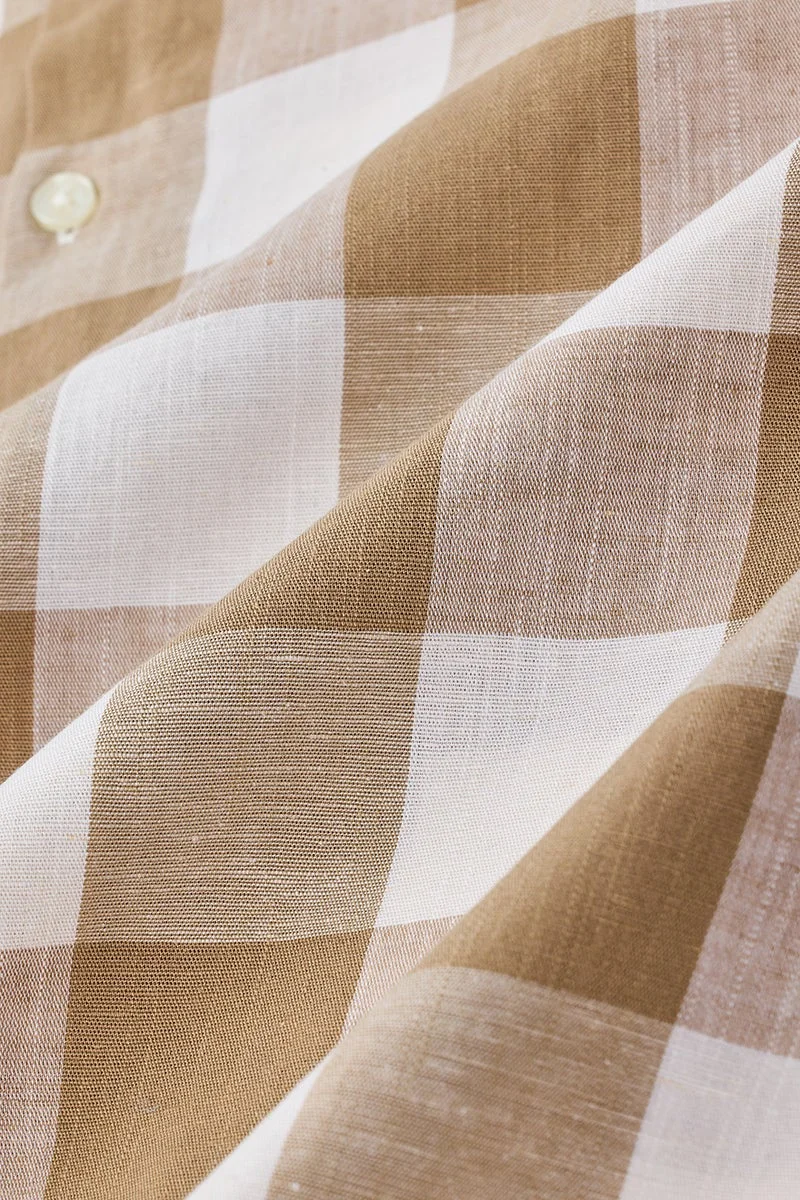 SNITCH Beige Linen Blend Checks Plus SIze Shirt for Men | Best Price UAE
