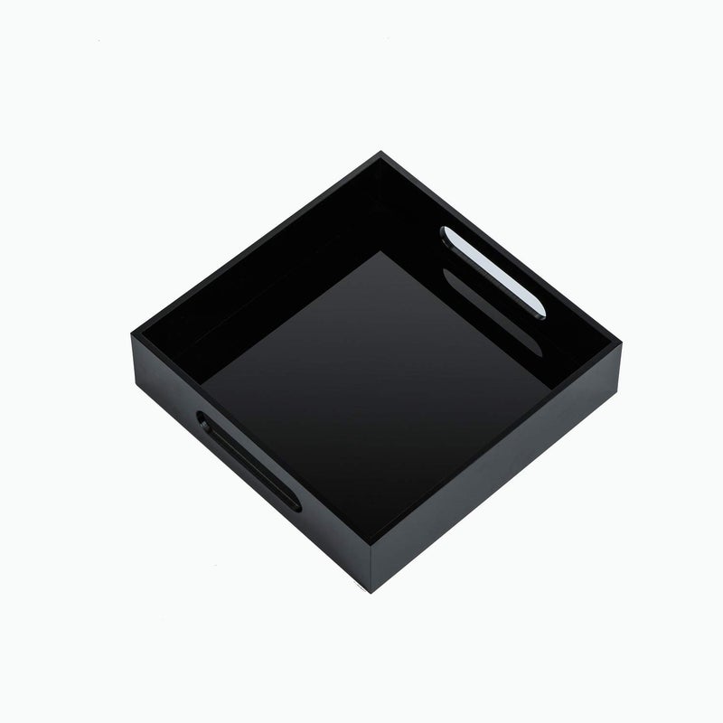 KEVLANG Black Sturdy Acrylic Tray with Handles8x8 Inch Countertop Organizer Tray for KitchenBathroomOffice Storage Box for Cosmetics JewelryToiletriesToyGadgets