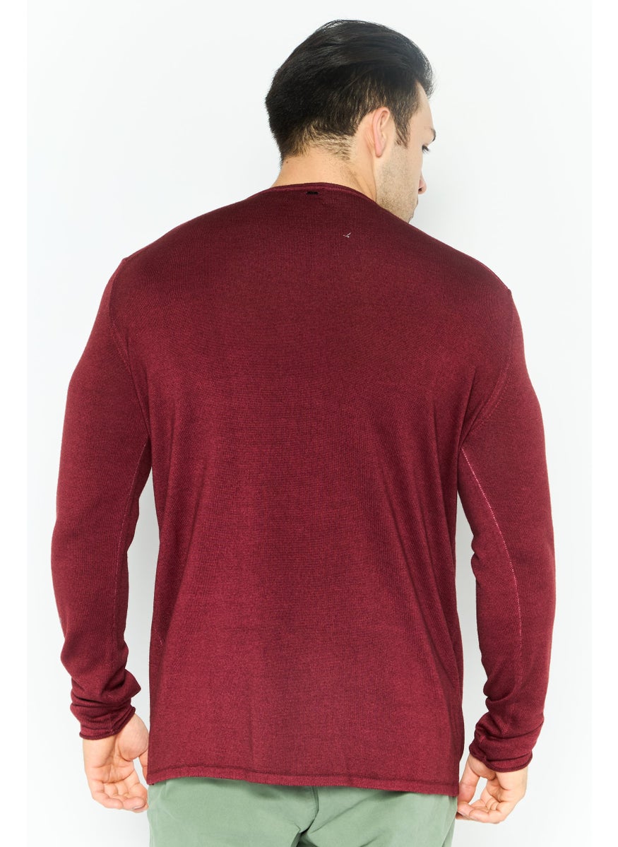 IKKS - Men Textured Long Sleeve Sweatshirt, Rouge Red - Image 1