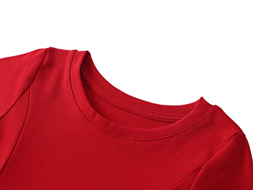 JWWN فستان قصير الأكمام للفتيات الصغيرات بتصميم A-Line للعب والدوار في الصيف (أحمر، 3T) - Image 4