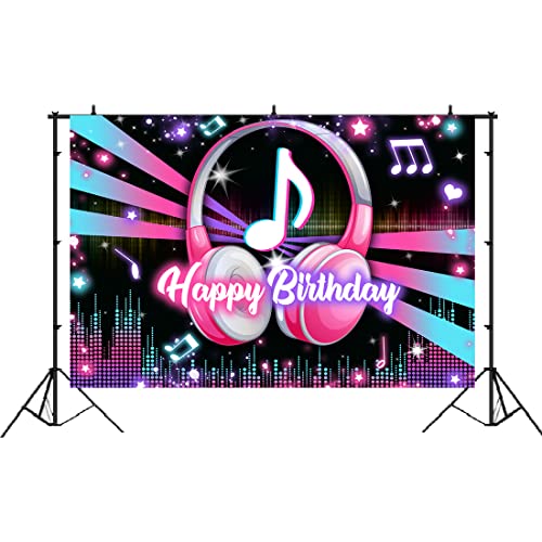 Lofaris Popular Musical Theme Birthday Party Backdrop Music Happy Birthday Background Kids Adults Large Birthday Musical DJ Short Video Party Cake Table Decorations 5x3ft - Image 2