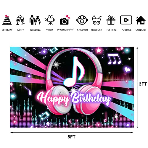 Lofaris Popular Musical Theme Birthday Party Backdrop Music Happy Birthday Background Kids Adults Large Birthday Musical DJ Short Video Party Cake Table Decorations 5x3ft - Image 4