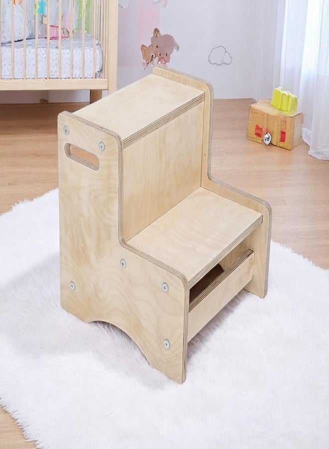 Kiddery Wooden Booster Stool for Kids | Small Birchwood Stool for Toddlers | Anti-Slip | Use in Kitchen, Bathroom, Potty Training | Non-Toxic Polish | Ages 2-8 | Natural Finish - Image 1