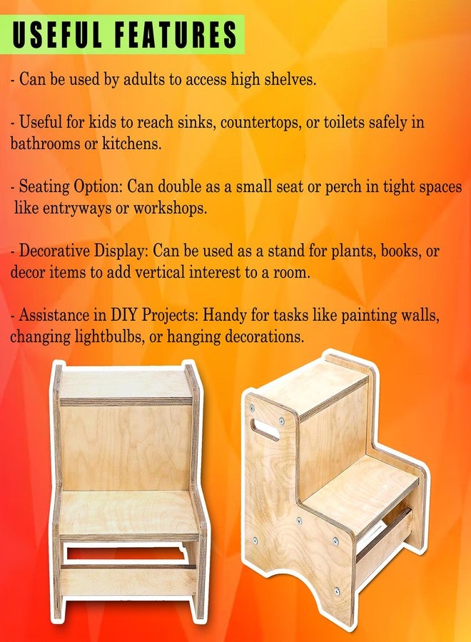 Kiddery Wooden Booster Stool for Kids | Small Birchwood Stool for Toddlers | Anti-Slip | Use in Kitchen, Bathroom, Potty Training | Non-Toxic Polish | Ages 2-8 | Natural Finish - Image 2
