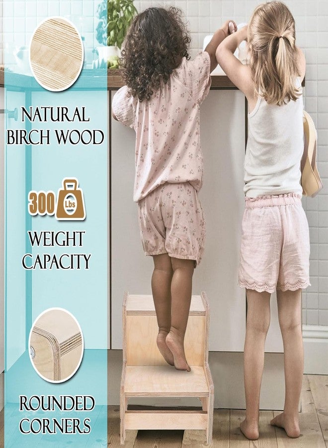 Kiddery Wooden Booster Stool for Kids | Small Birchwood Stool for Toddlers | Anti-Slip | Use in Kitchen, Bathroom, Potty Training | Non-Toxic Polish | Ages 2-8 | Natural Finish - Image 5