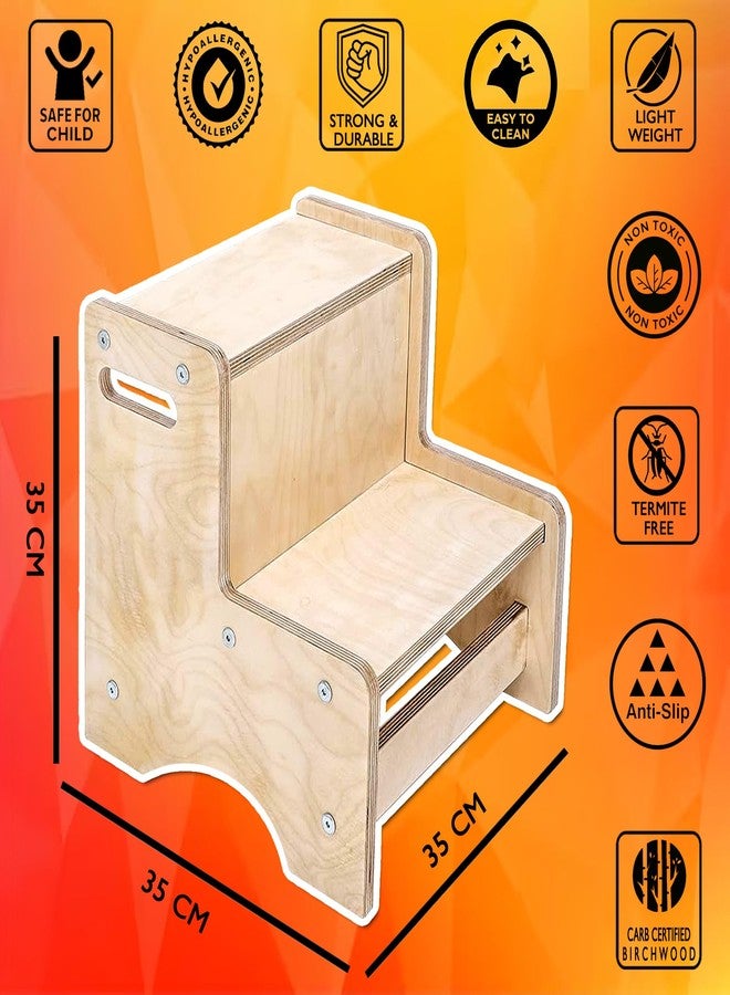 Kiddery Wooden Booster Stool for Kids | Small Birchwood Stool for Toddlers | Anti-Slip | Use in Kitchen, Bathroom, Potty Training | Non-Toxic Polish | Ages 2-8 | Natural Finish - Image 4