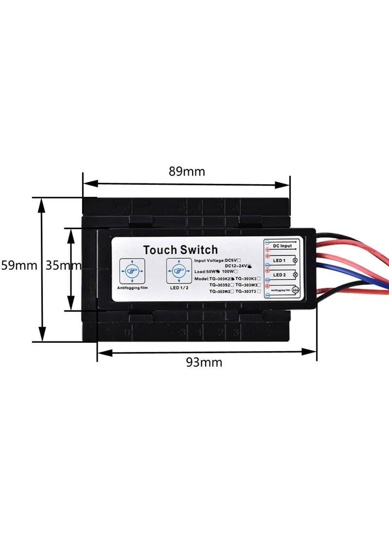 DONGKER TQ301K2 Touch Lamp Control ModuleDC 12V 24V Self Locking Mirror Sensing Module 30m Dual Touch for Washroom Bedroom Mirror