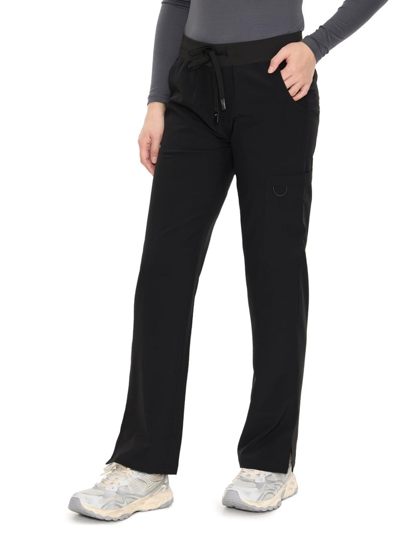 COZYFIT Scrub Pants for Women - Straight-Leg Cargo Pants with 3 Pockets, Drawstring Scrub Pants,Black,XL - Image 1
