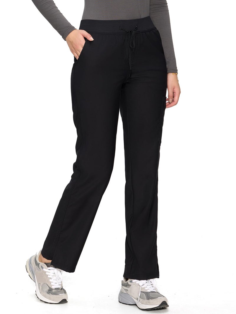 COZYFIT Scrub Pants for Women - Straight-Leg Cargo Pants with 3 Pockets, Drawstring Scrub Pants,Black,XL - Image 4
