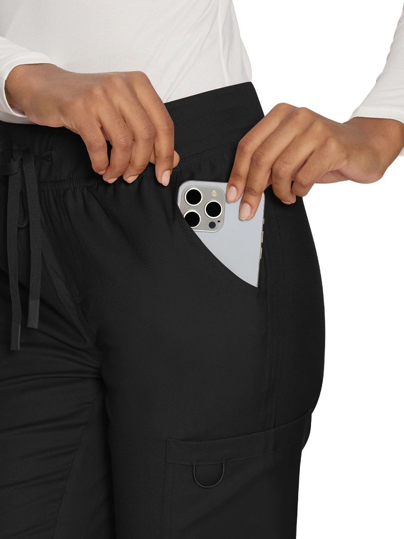 COZYFIT Scrub Pants for Women - Straight-Leg Cargo Pants with 3 Pockets, Drawstring Scrub Pants,Black,XL - Image 3