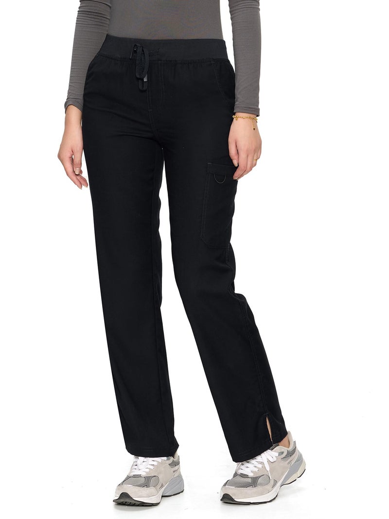 COZYFIT Scrub Pants for Women - Straight-Leg Cargo Pants with 3 Pockets, Drawstring Scrub Pants,Black,XL - Image 2