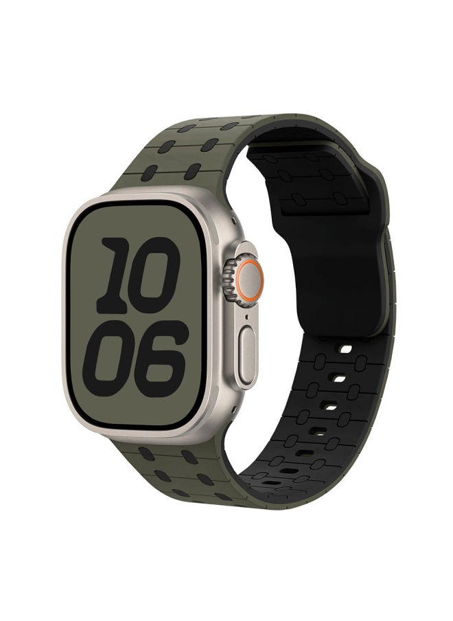 Generic - For AppleWatch With Color Scrap NIKE Sport Silicone Strap Iwatch Strap S9ultra1-8 Generational-Colour:Green Black-Specification:42/44/45/49 [universal Model] - Image 1