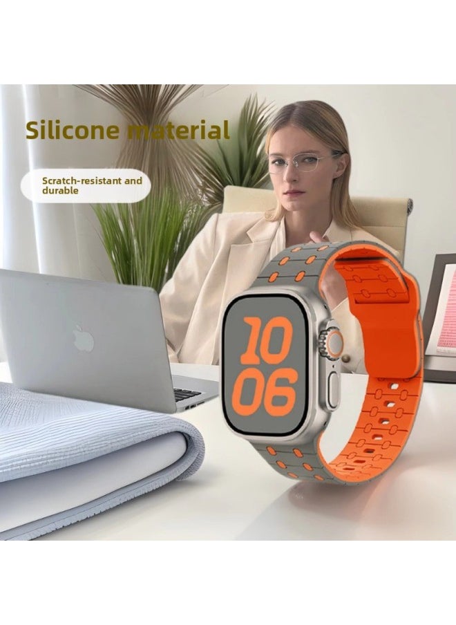 Generic - For AppleWatch With Color Scrap NIKE Sport Silicone Strap Iwatch Strap S9ultra1-8 Generational-Colour:Green Black-Specification:42/44/45/49 [universal Model] - Image 1