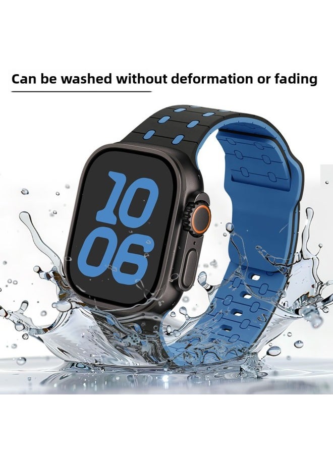 Generic - For AppleWatch With Color Scrap NIKE Sport Silicone Strap Iwatch Strap S9ultra1-8 Generational-Colour:Green Black-Specification:42/44/45/49 [universal Model] - Image 1