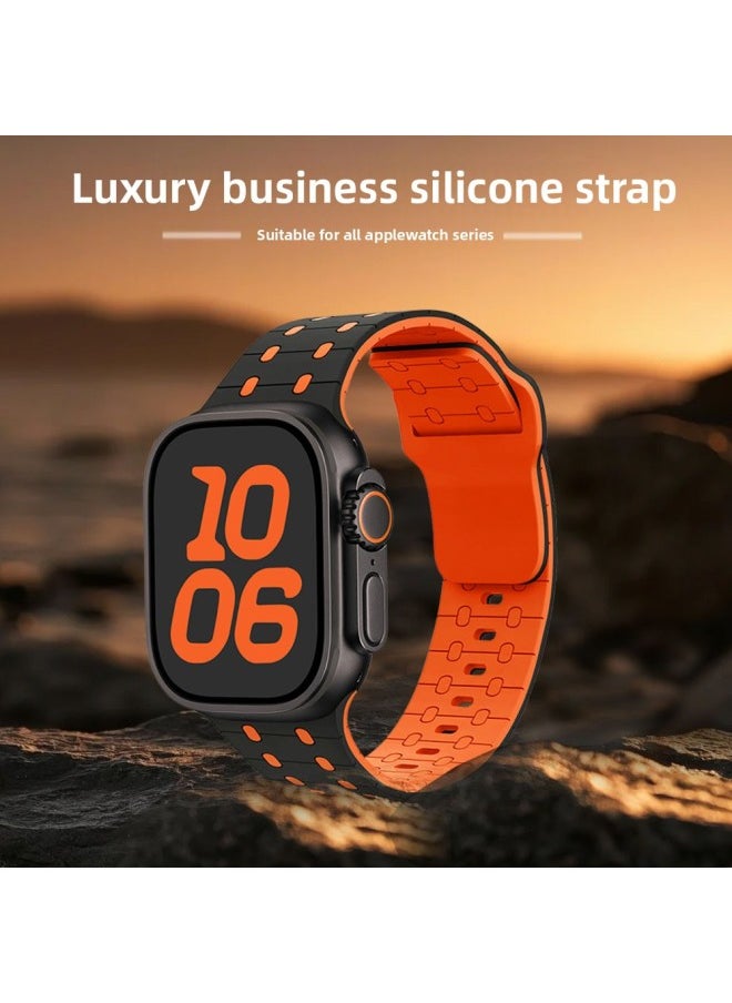 Generic - For AppleWatch With Color Scrap NIKE Sport Silicone Strap Iwatch Strap S9ultra1-8 Generational-Colour:Green Black-Specification:42/44/45/49 [universal Model] - Image 1