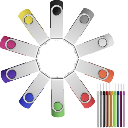 FEBNISCTE Memory Stick 1GB USB Flash Drive Bulk 10 Pack - Bulk 1 GB USB 2.0 Stick Pendrive Multi-Coloured Thumb Drive - Swivel USB-Key Value Data Storage Jump Drive with 10pcs Ropes - Image 1