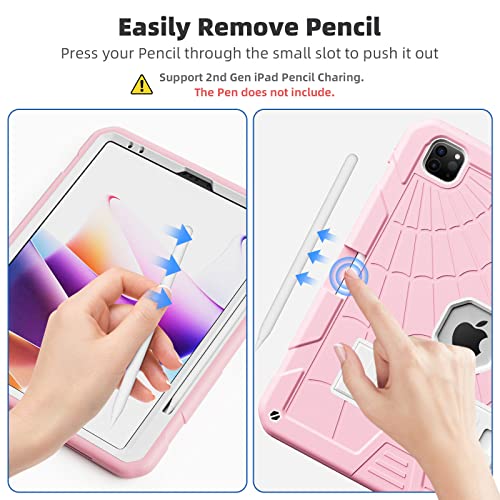 TSQQST Case for iPad Pro 12.9 Inch 6th/5th/4th/3rd Generation 2022/2021/2020/2018 for Kids Girls with Screen Protector, Full Body Protection Case Cover with Pencil Holder Stand Strap | Pink - Image 4