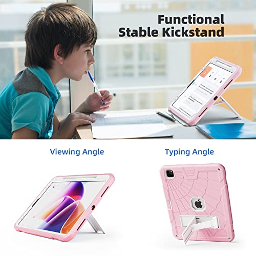 TSQQST Case for iPad Pro 12.9 Inch 6th/5th/4th/3rd Generation 2022/2021/2020/2018 for Kids Girls with Screen Protector, Full Body Protection Case Cover with Pencil Holder Stand Strap | Pink - Image 5