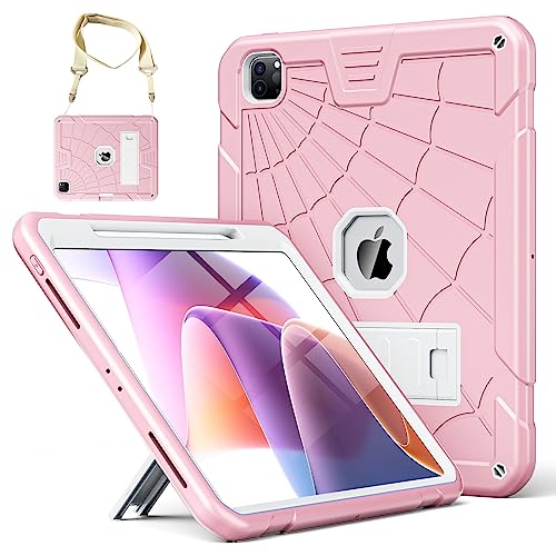 TSQQST Case for iPad Pro 12.9 Inch 6th/5th/4th/3rd Generation 2022/2021/2020/2018 for Kids Girls with Screen Protector, Full Body Protection Case Cover with Pencil Holder Stand Strap | Pink - Image 1