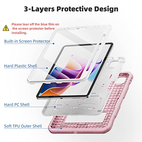 TSQQST Case for iPad Pro 12.9 Inch 6th/5th/4th/3rd Generation 2022/2021/2020/2018 for Kids Girls with Screen Protector, Full Body Protection Case Cover with Pencil Holder Stand Strap | Pink - Image 3