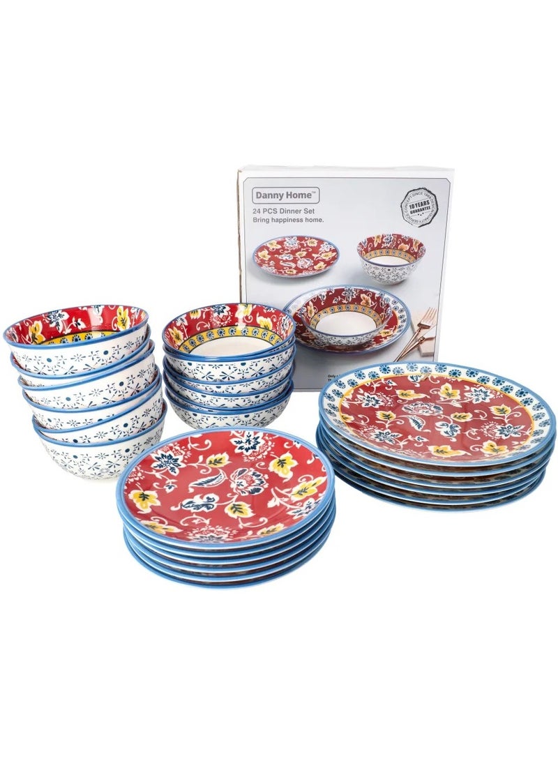 داني هوم طقم عشاء بوهيمي زهري مكون من 24 قطعة 103-SF16-24T - Image 4