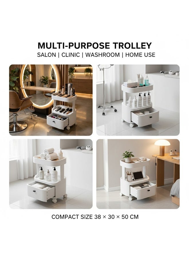Globalstar Small Rolling Trolley with Drawer – Salon, Barber and Home Storage Cart - Image 3