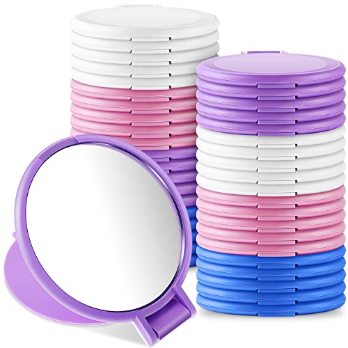 Geelin 40 Pcs Compact Mirror Bulk Travel Makeup Mini Folding Mirror Pocket Vintage Portable Round Small Mirror for Women Purse Travel Daily Use Gifts, White, Blue, Pink, Purple - Image 1