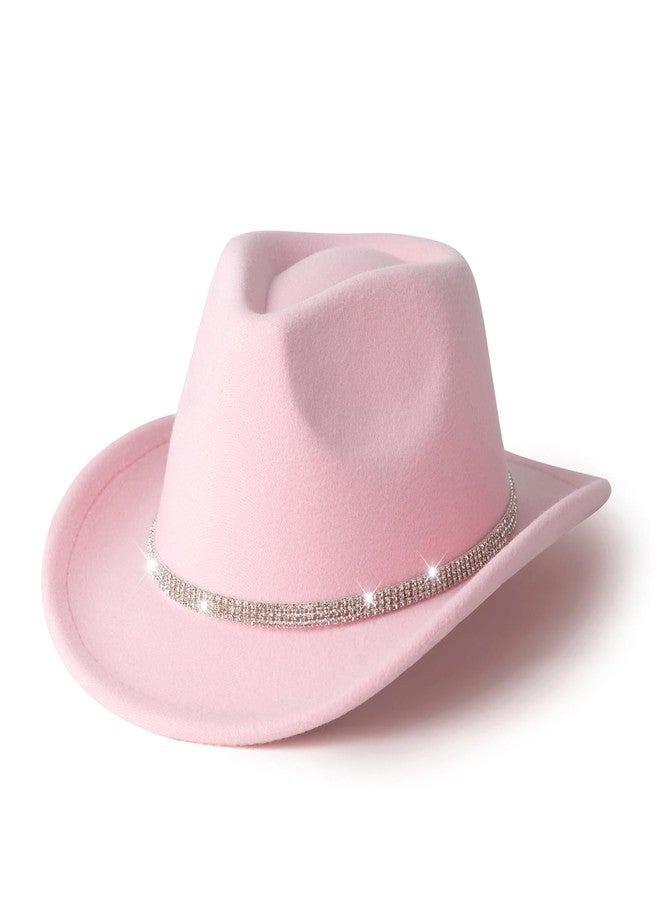 Gossifan Western Hats Boys Girls Cowboy Felt Hat Sparkly Rhinestone Cowgirl Hat-Diamond Pink - Image 1