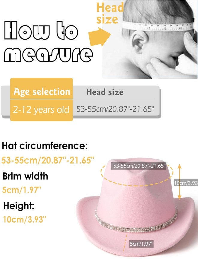 Gossifan Western Hats Boys Girls Cowboy Felt Hat Sparkly Rhinestone Cowgirl Hat-Diamond Pink - Image 3