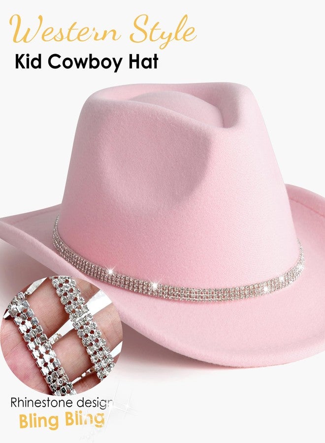 Gossifan Western Hats Boys Girls Cowboy Felt Hat Sparkly Rhinestone Cowgirl Hat-Diamond Pink - Image 2
