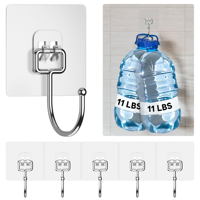GLUIT Adhesive Large Wall Hooks for Hanging Heavy Duty 22 lbs Hooks for Walls No Damage, Towel Sticky Clear Hooks, Waterproof, Home, Bathroom, Kitchen, Office, and Outdoor 6 Pack - Image 3
