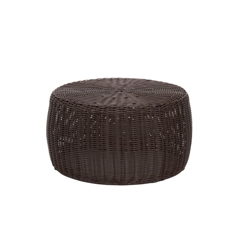 Household Essentials Handwoven Resin Storage Stool Ottoman, 16" Dia. x 9" H, Brown - Image 1