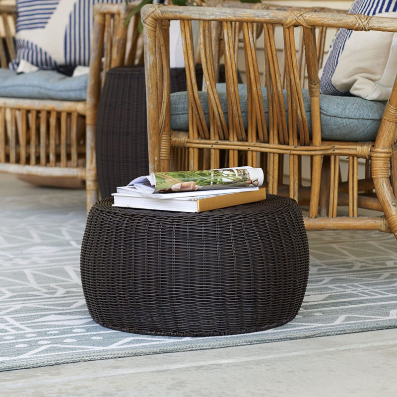 Household Essentials Handwoven Resin Storage Stool Ottoman, 16" Dia. x 9" H, Brown - Image 3
