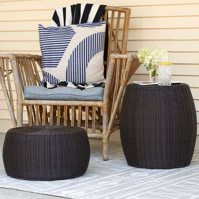 Household Essentials Handwoven Resin Storage Stool Ottoman, 16" Dia. x 9" H, Brown - Image 5