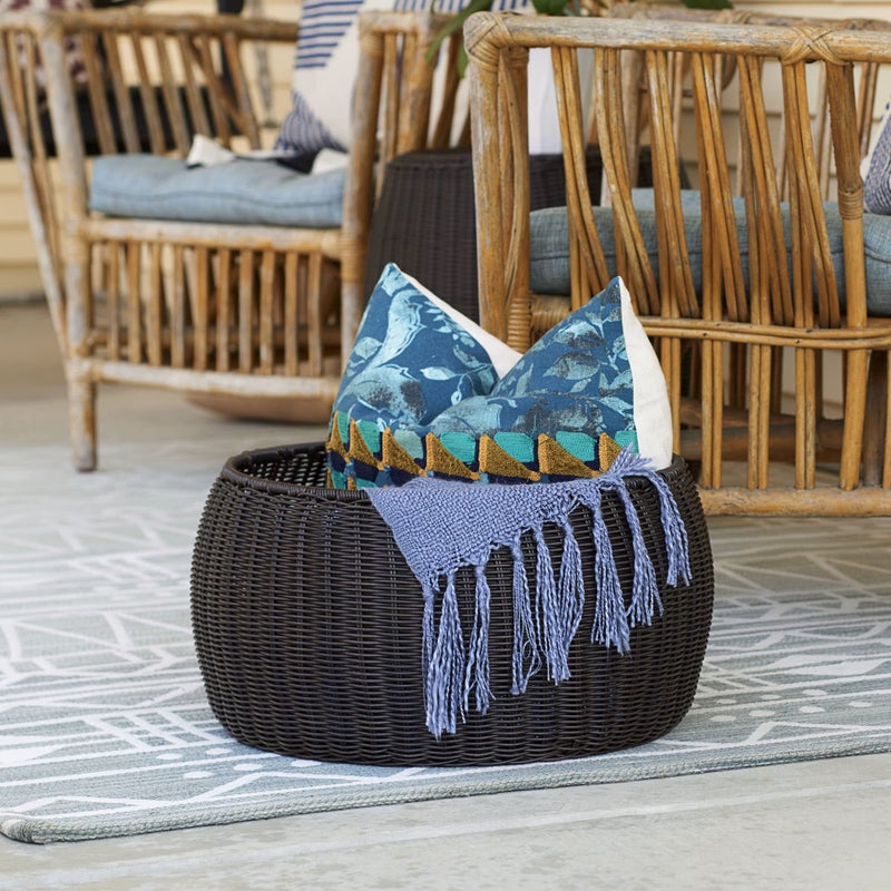 Household Essentials Handwoven Resin Storage Stool Ottoman, 16" Dia. x 9" H, Brown - Image 4