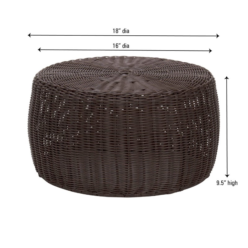 Household Essentials Handwoven Resin Storage Stool Ottoman, 16" Dia. x 9" H, Brown - Image 2